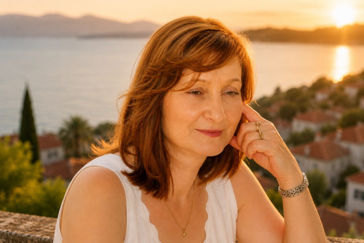 Denis, domaćica Apartmana Carmen, na terasi u zalazak sunca